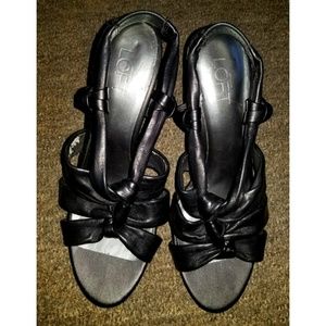 Ann Taylor Loft | Black Leather Strappy Heels